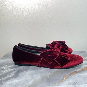Zara Basics Burgundy Red Velvet Loafers Bow Flats Size 40